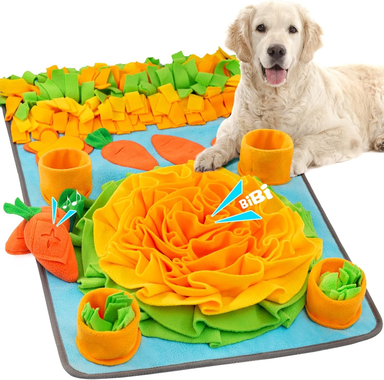 Dog using flower snuffle mat
