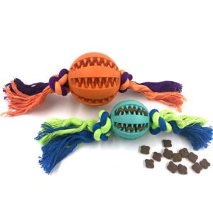 Natural Rubber Dog Ball with Rope Teeth Cleaning