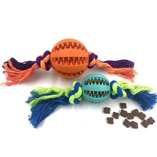 Natural Rubber Dog Ball with Rope Teeth Cleaning